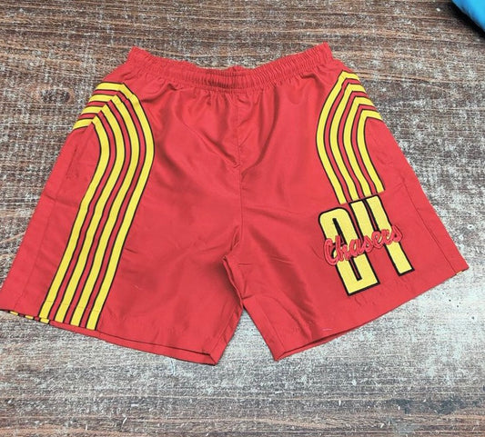 Red racing shorts